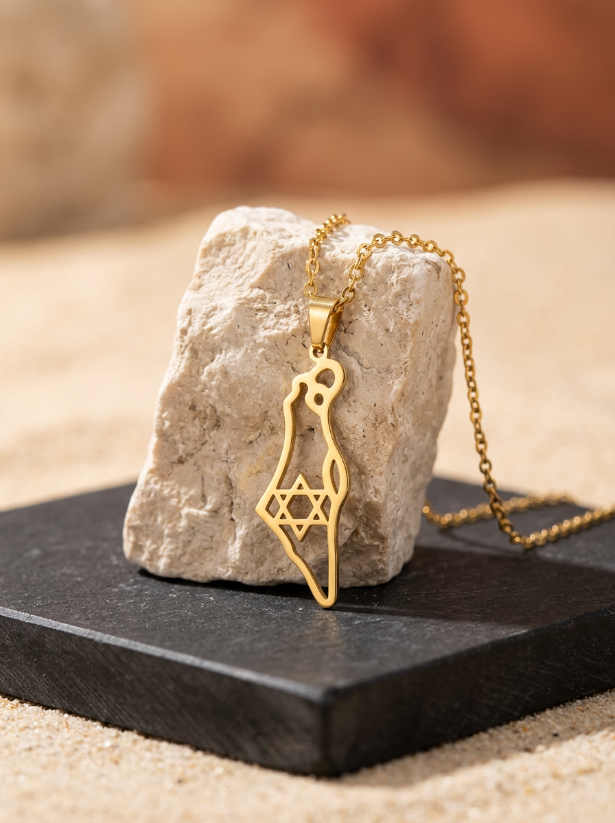 שרשרת מפת ישראל עם מגן דוד