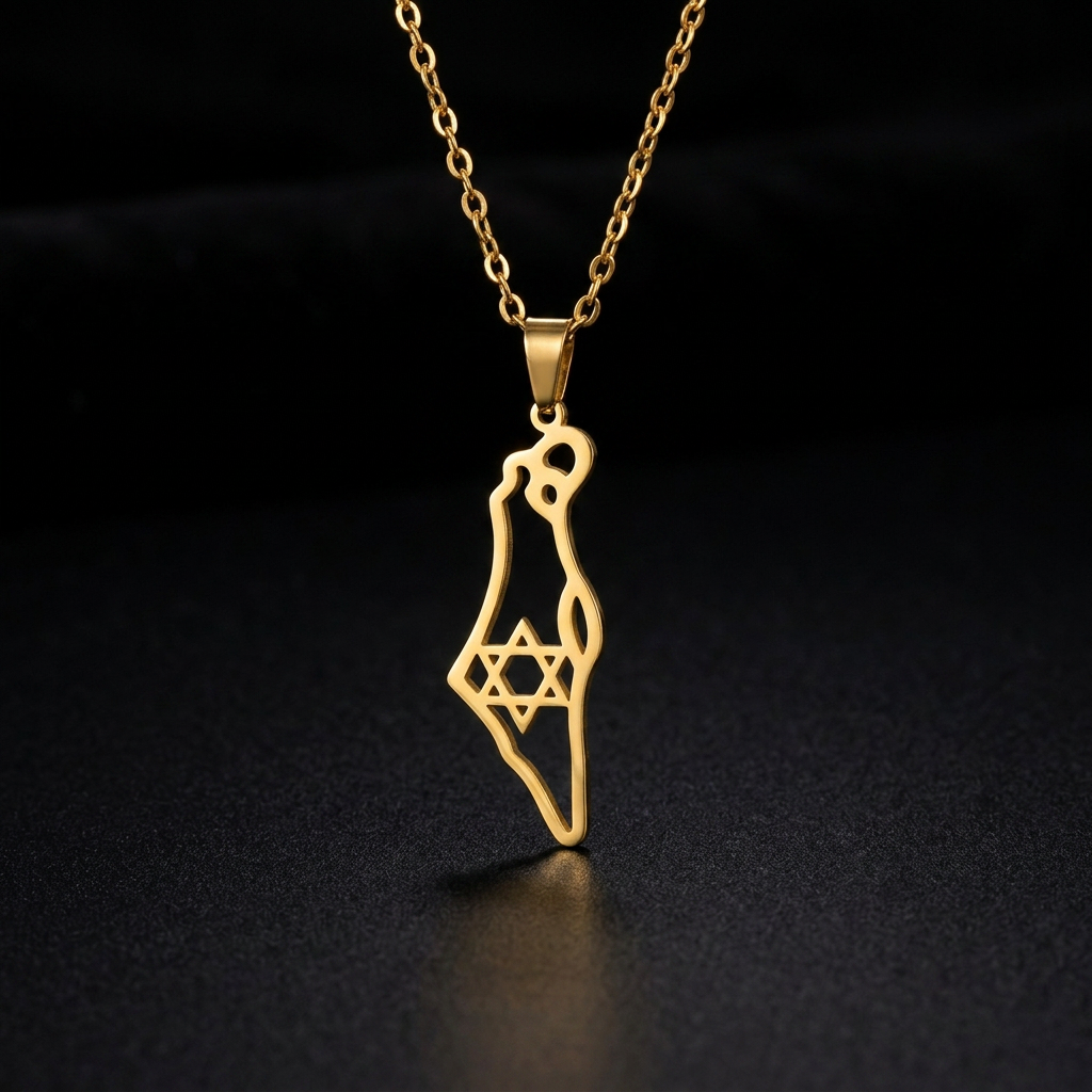 שרשרת מפת ישראל עם מגן דוד · Israel Map Magen David Necklace