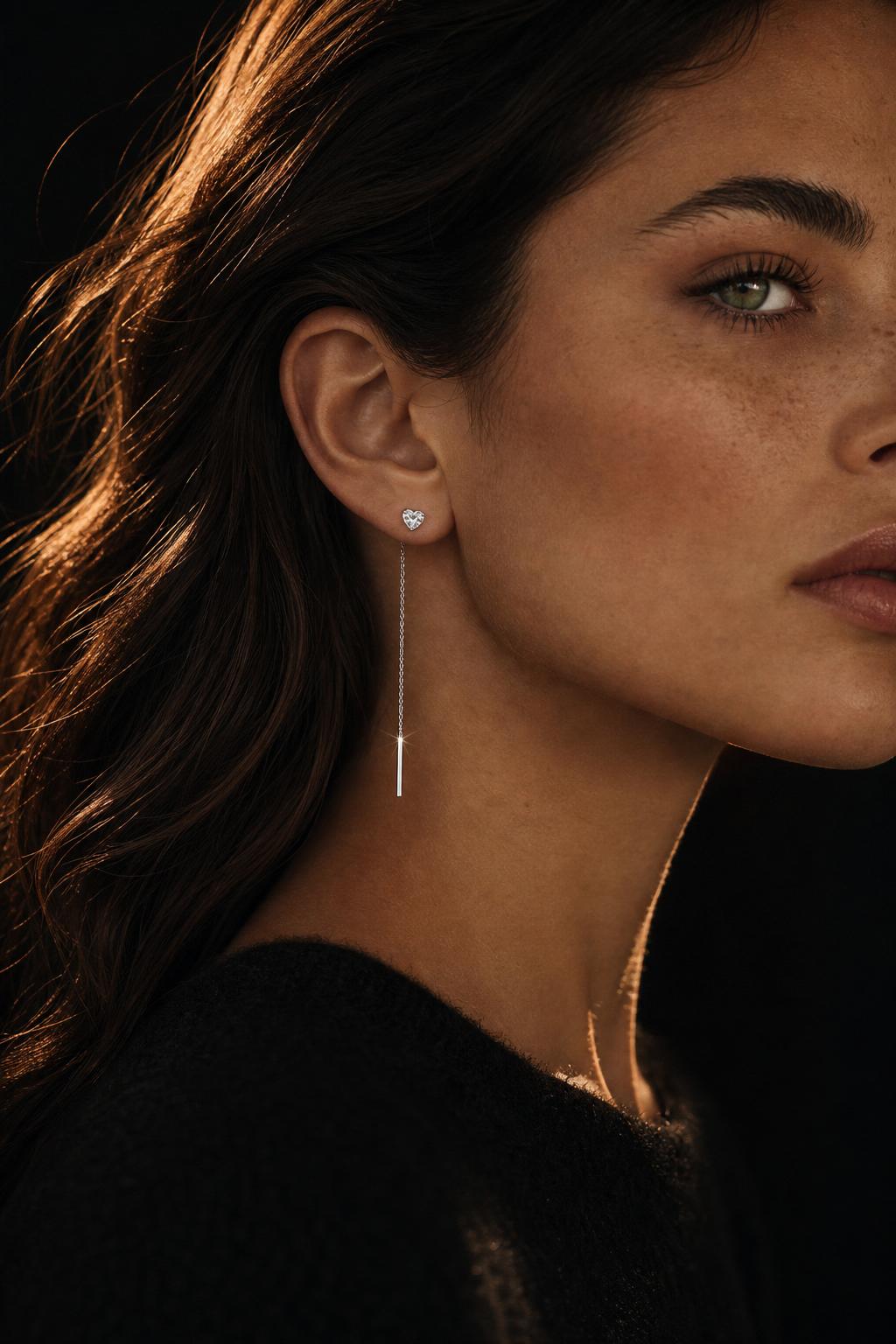 עגילי חוט לב · Heart Threader Earrings