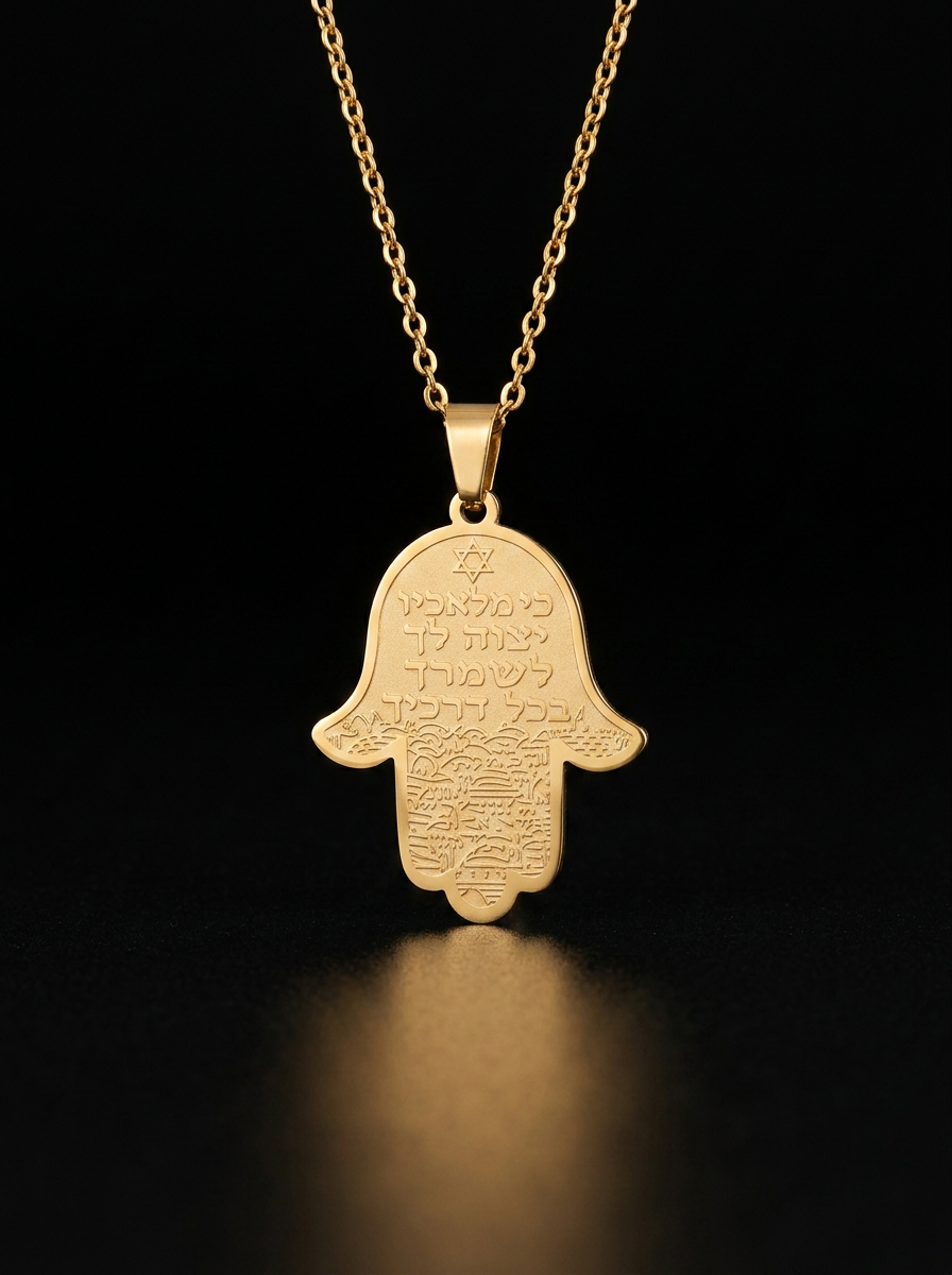 שרשרת חמסה "כי מלאכיו" — שמירה וברכה · Ki Malachav Hamsa Necklace